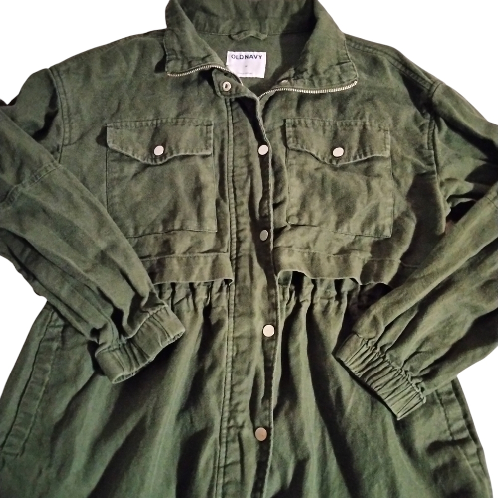 Old Navy Women's Utility Field Green Size M Pocket Linen Blend Coat Jacket